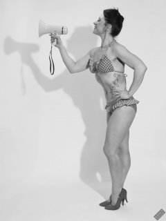 Athena Marie performs her fitness routine, in polka-dot bikini, studio shoot 2023-02-04
