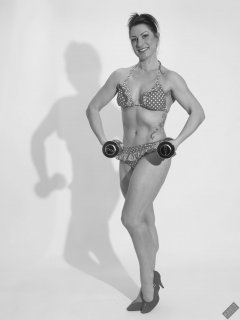 Athena Marie performs her fitness routine, in polka-dot bikini, studio shoot 2023-02-04