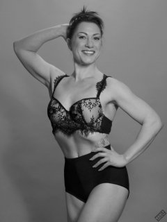 Athena Marie in bra and vintage pantie girdle,  studio shoot 2023-02-04