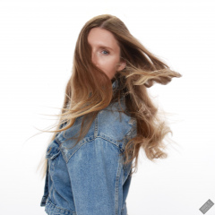 Kaya Lily in her own denim jacket and matching Daisy Duke denim shorts