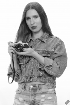 Kaya Lily in her own denim jacket and matching Daisy Duke denim shorts