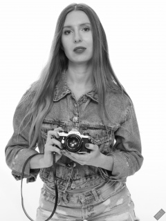 Kaya Lily in her own denim jacket and matching Daisy Duke denim shorts