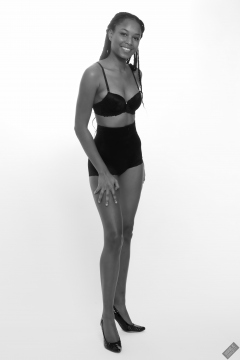 Caleann models black bra top and black waist trainer control briefs, worn as hotpants trainer control briefs, worn as hotpants