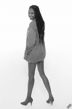 Caleann in her own blue sweatshirt, worn over red bikini