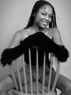 Caleann in black boob tube and aninal-pring bikini briefs