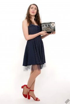 2024-04-07 Estella Rose - modelling her own retro blue polka dot dress
