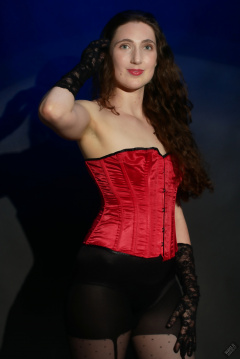 Estella Rose models red vintage Vollers lace-up corset