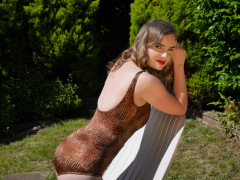 Harriet in golden retro  "Half Moon" tummy control swimsuit