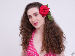 2025-06-14 Estella Rose models her own red and white retro polka dot bikini