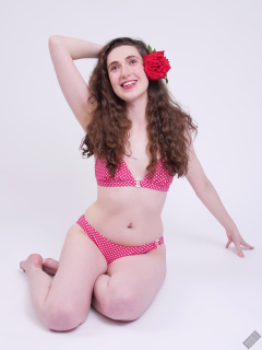 2025-06-14 Estella Rose models her own red and white retro polka dot bikini