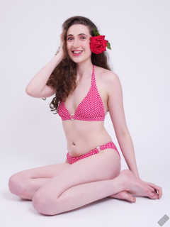 2025-06-14 Estella Rose models her own red and white retro polka dot bikini