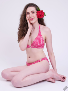 2025-06-14 Estella Rose models her own red and white retro polka dot bikini