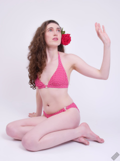 2025-06-14 Estella Rose models her own red and white retro polka dot bikini
