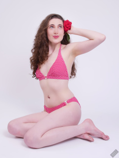 2025-06-14 Estella Rose models her own red and white retro polka dot bikini
