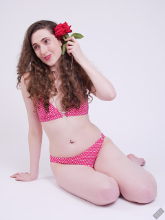 2025-06-14 Estella Rose models her own red and white retro polka dot bikini