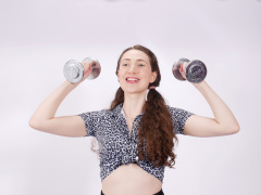 Estalla Rose exercises in vitage t-shirt and girdle Estalla Rose exercises in vitage t-shirt and girdle