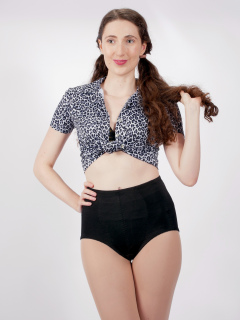 Estalla Rose exercises in vitage t-shirt and girdle Estalla Rose exercises in vitage t-shirt and girdle