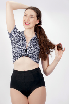Estalla Rose exercises in vitage t-shirt and girdle Estalla Rose exercises in vitage t-shirt and girdle