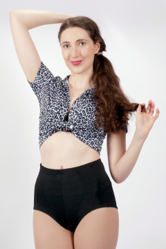 Estalla Rose exercises in vitage t-shirt and girdle Estalla Rose exercises in vitage t-shirt and girdle