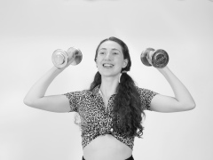 Estalla Rose exercises in vitage t-shirt and girdle Estalla Rose exercises in vitage t-shirt and girdle