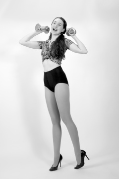Estalla Rose exercises in vitage t-shirt and girdle Estalla Rose exercises in vitage t-shirt and girdle