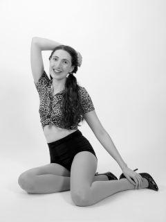 Estalla Rose exercises in vitage t-shirt and girdle Estalla Rose exercises in vitage t-shirt and girdle