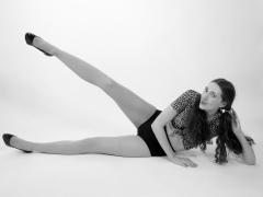 Estalla Rose exercises in vitage t-shirt and girdle Estalla Rose exercises in vitage t-shirt and girdle