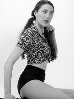 Estalla Rose exercises in vitage t-shirt and girdle Estalla Rose exercises in vitage t-shirt and girdle