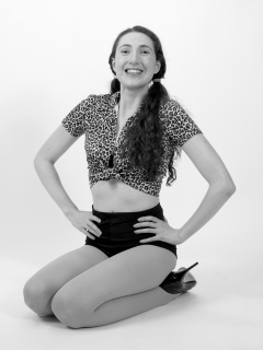 Estalla Rose exercises in vitage t-shirt and girdle Estalla Rose exercises in vitage t-shirt and girdle