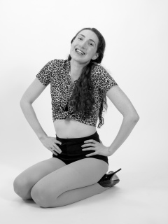 Estalla Rose exercises in vitage t-shirt and girdle Estalla Rose exercises in vitage t-shirt and girdle