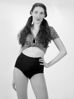 Estalla Rose exercises in vitage t-shirt and girdle Estalla Rose exercises in vitage t-shirt and girdle