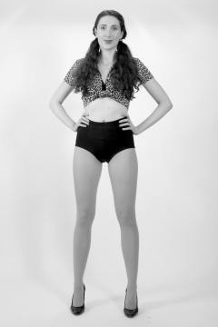 Estalla Rose exercises in vitage t-shirt and girdle Estalla Rose exercises in vitage t-shirt and girdle