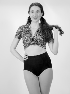 Estalla Rose exercises in vitage t-shirt and girdle Estalla Rose exercises in vitage t-shirt and girdle