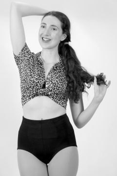 Estalla Rose exercises in vitage t-shirt and girdle Estalla Rose exercises in vitage t-shirt and girdle