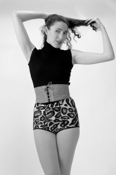 Estalla Rose exercises in vitage t-shirt and girdle Estalla Rose exercises in vitage t-shirt and girdle