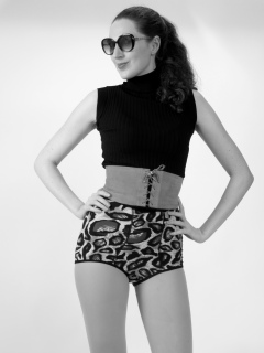 Estalla Rose exercises in vitage t-shirt and girdle Estalla Rose exercises in vitage t-shirt and girdle