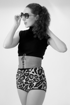Estalla Rose exercises in vitage t-shirt and girdle Estalla Rose exercises in vitage t-shirt and girdle