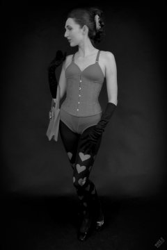 2026-02-07 Estella-Rose matching red bra, under bust corset and control briefs worn as hot pants