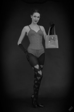 2026-02-07 Estella-Rose matching red bra, under bust corset and control briefs worn as hot pants