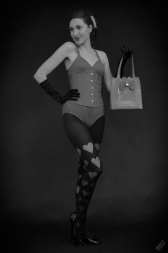 2026-02-07 Estella-Rose matching red bra, under bust corset and control briefs worn as hot pants