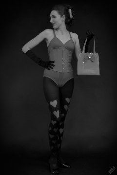 2026-02-07 Estella-Rose matching red bra, under bust corset and control briefs worn as hot pants