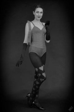 2026-02-07 Estella-Rose matching red bra, under bust corset and control briefs worn as hot pants