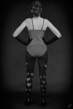 2026-02-07 Estella-Rose matching red bra, under bust corset and control briefs worn as hot pants