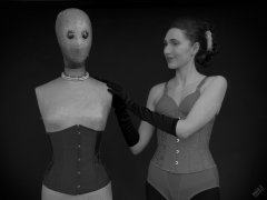 2026-02-07 Estella-Rose matching red bra, under bust corset and control briefs worn as hot pants