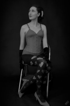 2026-02-07 Estella-Rose matching red bra, under bust corset and control briefs worn as hot pants