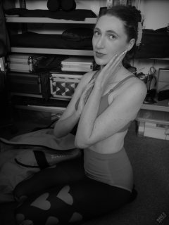 2026-02-07 Estella-Rose matching red bra and control briefs worn as hot pants, relaxing after shoot