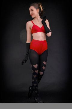 2026-02-07 Estella-Rose matching red bra and control briefs worn as hot pants