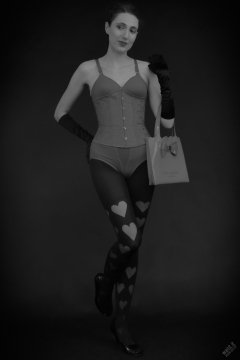 2026-02-07 Estella-Rose matching red bra, under bust corset and control briefs worn as hot pants