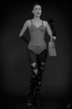 2026-02-07 Estella-Rose matching red bra, under bust corset and control briefs worn as hot pants