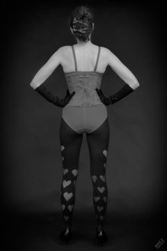 2026-02-07 Estella-Rose matching red bra, under bust corset and control briefs worn as hot pants